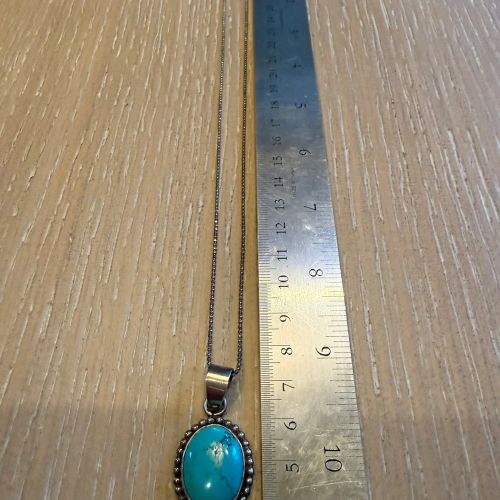 Turquoise and Sterling silver 925 Pendant Necklace - Picture 2 of 5
